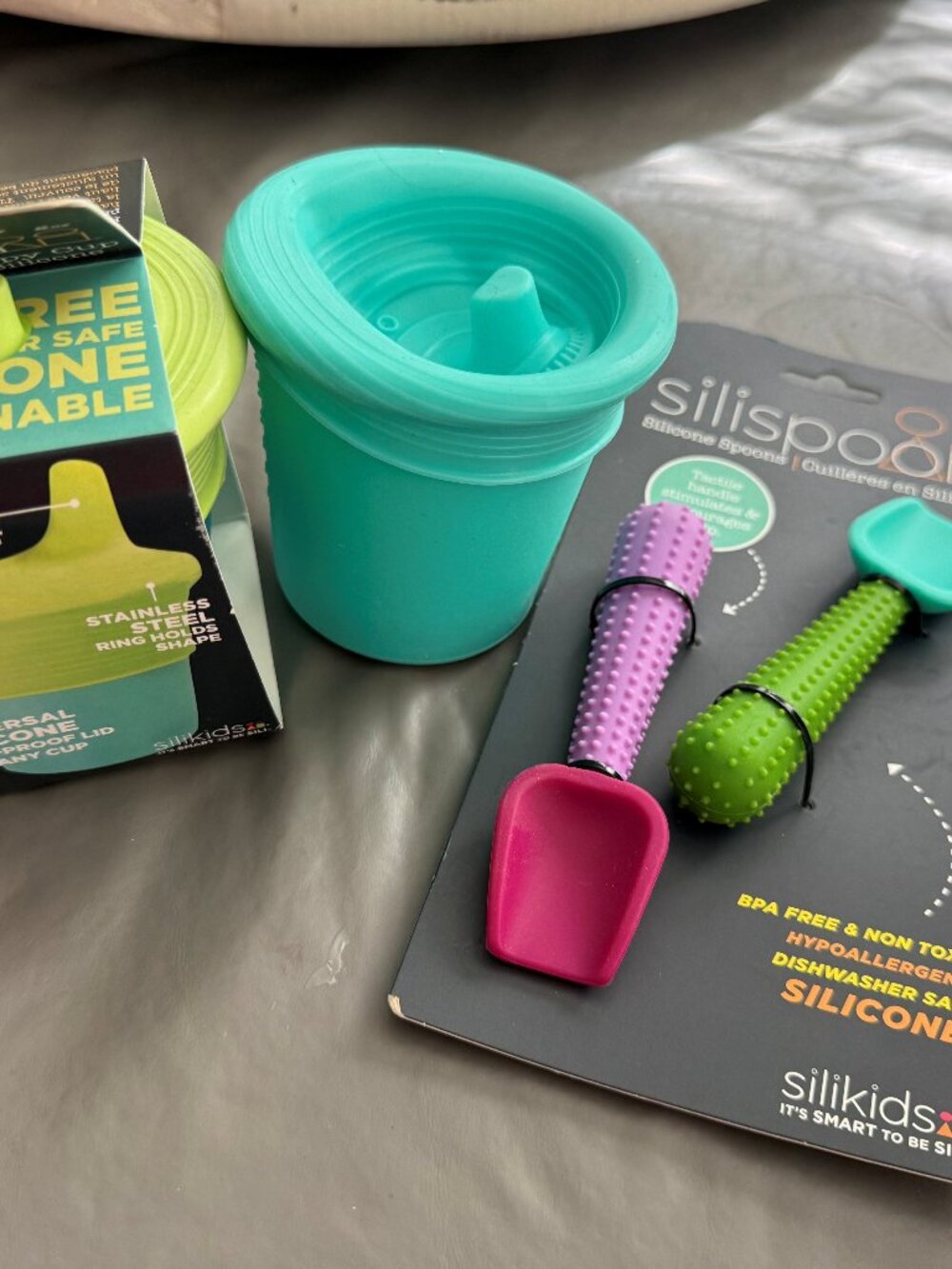 goSili reusable silicone sippy cups and spoons bundle NWT